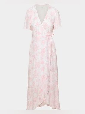 Aritzia Wilfred Gazette Floral Wrap Midi Dress White Pink Size L NW